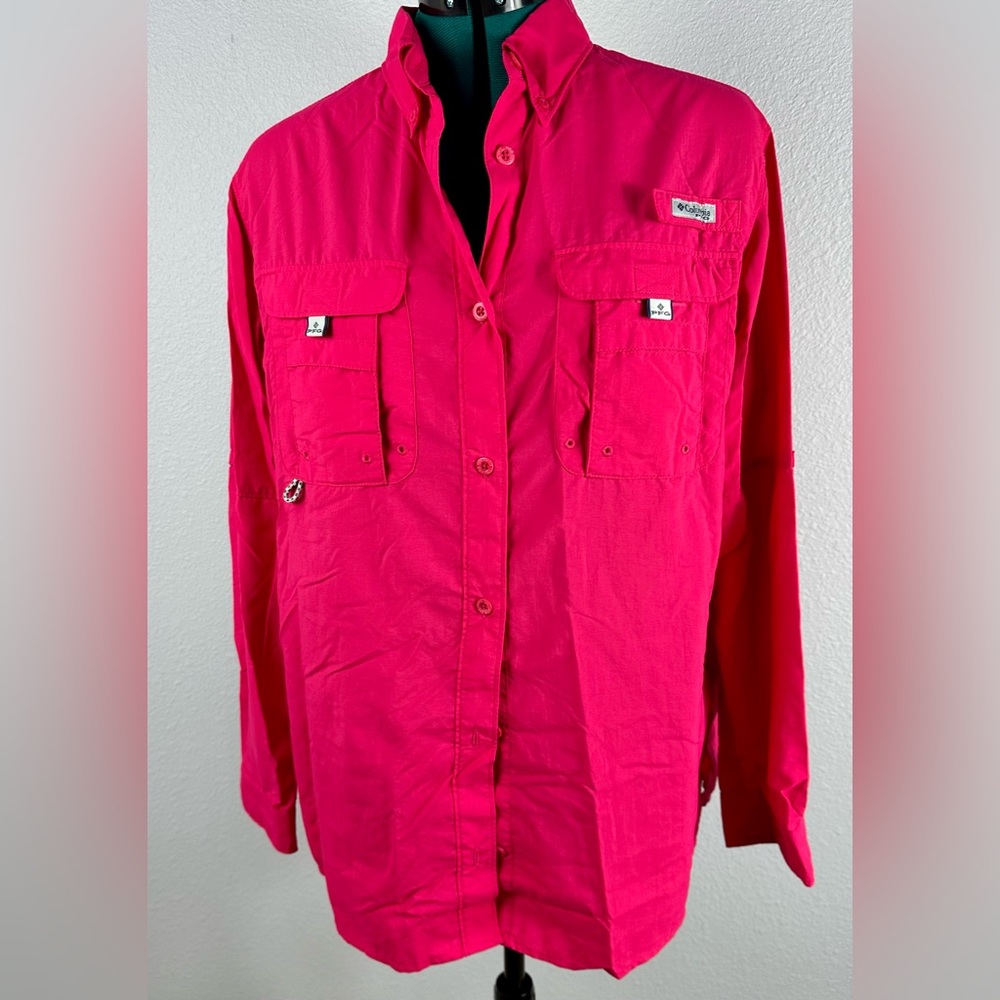 Columbia bright pink lightweight fishing shirt size L.